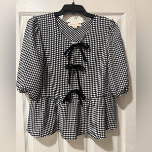 Monteau Black and White Checkered Blouse